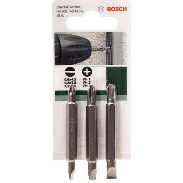 Bosch 2609255959 Double Ended 60mm Screwdriver Bit Set with Standard Quality (3 Pieces)
