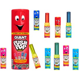 Push Pop Giant Christmas Candy Lollipop Container, 10 Ct Individually Wrapped, Assorted Fruity Flavors, Full Size, Fun Hard Candy For Birthday Party Favors, Christmas Candy Bowls, Holiday Gifts