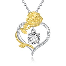 VNRIOW Rose Heart Necklace, 925 Sterling Silver Two - Tone Plated, Moissanite Pendant Jewelry Gift for Women Birthday & Anniversary
