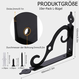 EOGRFW Pack of 6 Shelf Brackets Black Metal