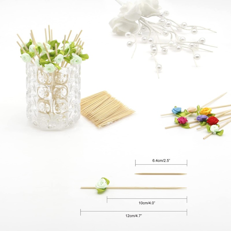 Minisland Green Rose Flower Cocktail Picks, 4.7 Inch Long Bamboo