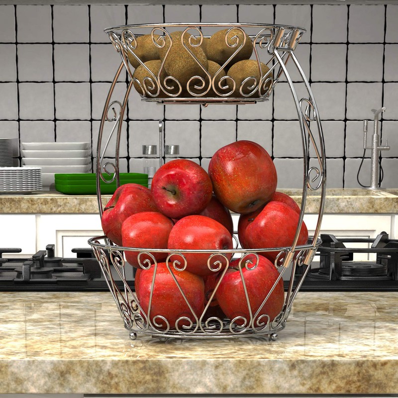 Simple Houseware 2-Tier Countertop Fruit Basket Bowl Storage, Chrome
