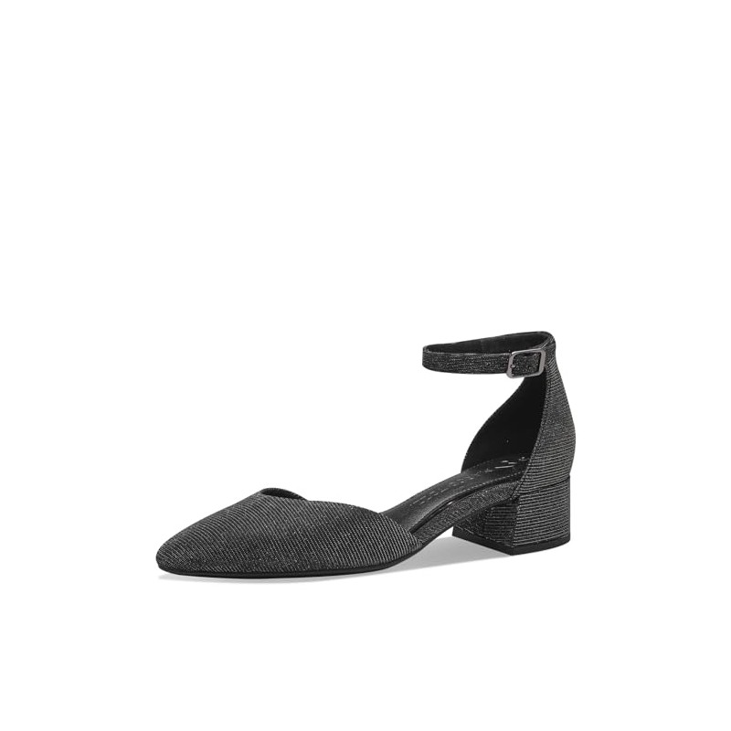 MARCO TOZZI Women's Pumps with Strap Glitter Vegan, Black Metallic