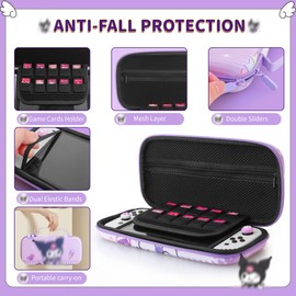 HYPERCASE Purple NS/OLED Switch Carrying Travel Bag, Cute Hard Shell Switch Case for NS/OLED Console, Joycon Grip, Accessories Storage, with 10 Card Slots & 2 Thump Caps - Cartoon Bunny