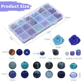 KINGSHINE Blue Beads for Bracelets Making, 18 Colors 1018pcs Glass Beads for Jewelry Making, Gemstone Round Loose Beads for Women Men Earring Necklace DIY Craft Supplies