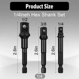 6PCS Impact Grade Socket Adapter Set, 1/4", 3/8", 1/2" Drive Drill Socket Adapter, Premium Cr-V Sockets Driver Adaptor, Hex Shank Driver Sockets Adapters for Cordless Drill, Screwdriver, Power Drills