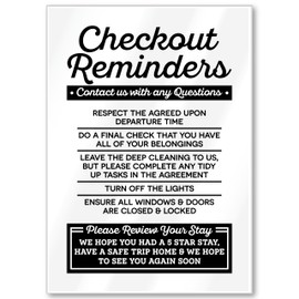 Acrylic Checkout Reminders Sign Compatible with Airbnb Essentials for Hosts Signs, 5x7 Air bnb Signs Standard Guidelines, Rental House Rules Sign Compatible with Airbnb Supplies for Guests, USA Made