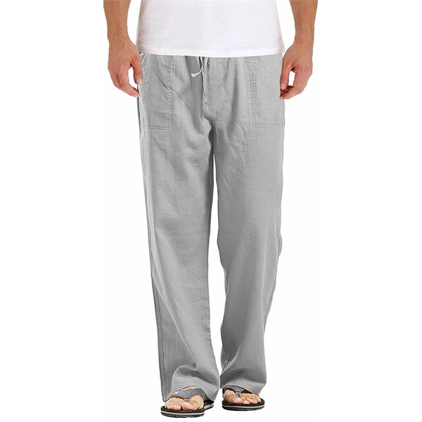 AITFINEISM Men's Casual Cotton Linen Pants Elastic Waist Lightweight Drawstring