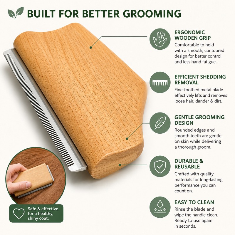 Horse Shedding Tool for Coat Care – Wooden-Handle Grooming Blade