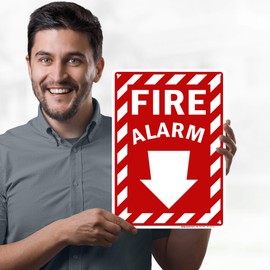 Fire Alarm Sign, With Arrow Down, 10"x14" Polyethylene, Fade Resistance, Indoor/Outdoor Use, USA MADE By My Sign Center