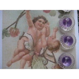 Set of 6 Vintage 1/2" Painted Violet  Eye  Crystal Glass Buttons~1920's