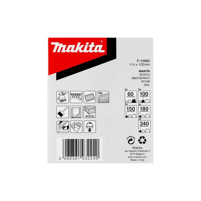 Makita P-15883 Sandpaper Set 102 x 114 mm Velcro 10