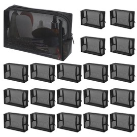 LIQWEI 20 Pieces Black Mesh Makeup Bag, Portable Breathable Travel Cosmetic Pouches Black Mesh Zipper Pouch Travel Toiletry Bag for Women Men Makeup Organizer Home Offices Travel-Accessories