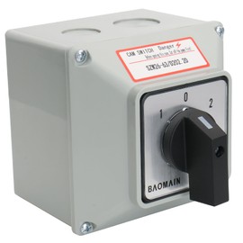 Baomain Universal Rotary Changeover Switch with Master Switch Exterior Box 660V 63A 8 Terminals 3 Position 2 Phase SZW26-63/D202.2D