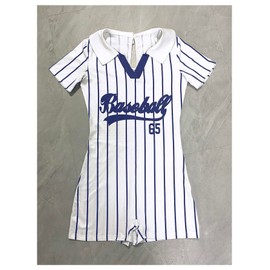 WDIRARA Women's Letter Striped Collar V Neck Romper Short Sleeve Unitard Shorts Jumpsuit Streetwear White Large