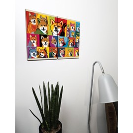The Plum Penguin Shiba Inu Pop Art Style Wooden Wall Decor - A4 MDF Dual Panels Vibrant Home Artwork Canvas Alternative 40 x 30cm