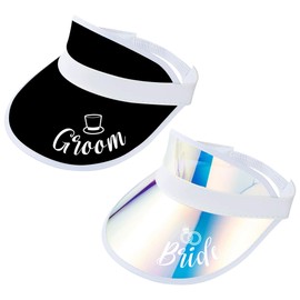 Bride & Groom Visor - Coed Bachelor Bachelorette Party Hats | Funny Accessory Bridal Shower Accessories Gifts Decorations Decor Wedding Ideas White Cap Favors Pool Gag Gift Decoration Supplies Idea