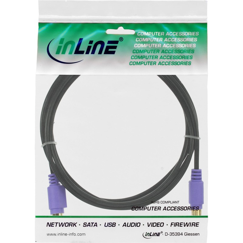 InLine® PS/2 cable, InLine®, M/F, black/purple, golden contacts, 2m