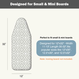 UniSimp Small Ironing Board Cover and Pad 12"x32" Small Iron Board Cover with Padding,Tabletop Mini Ironing Board Cover and Pad Small Size, Cotton Canvas, Heat Resistant, Drawstring Closure Geometric