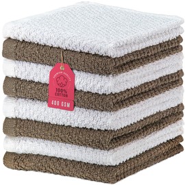 DecorRack 8 Pack 100% Cotton Face Towels, Ultra Absorbent 12 x 12 inch Wash Cloths, 400 GSM, Premium Quality, Soft Fingertip Towels for Face, Makeup, Spa, and Beauty, Cappuccino (8 Pack)