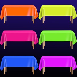 6 Pcs Neon Table Cloths Mix Color Glow in The Dark Table Cloths Waterproof Rectangle Pastel Rainbow Table Cover for Neon Party Decorations Glow Party Supplies, 52 x 86 in