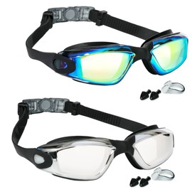 EWPJDK Swim Goggles - 2 Pack Swimming Goggles Anti Fog No Leaking For Adult Women Men (Aqua & Bright Silver)
