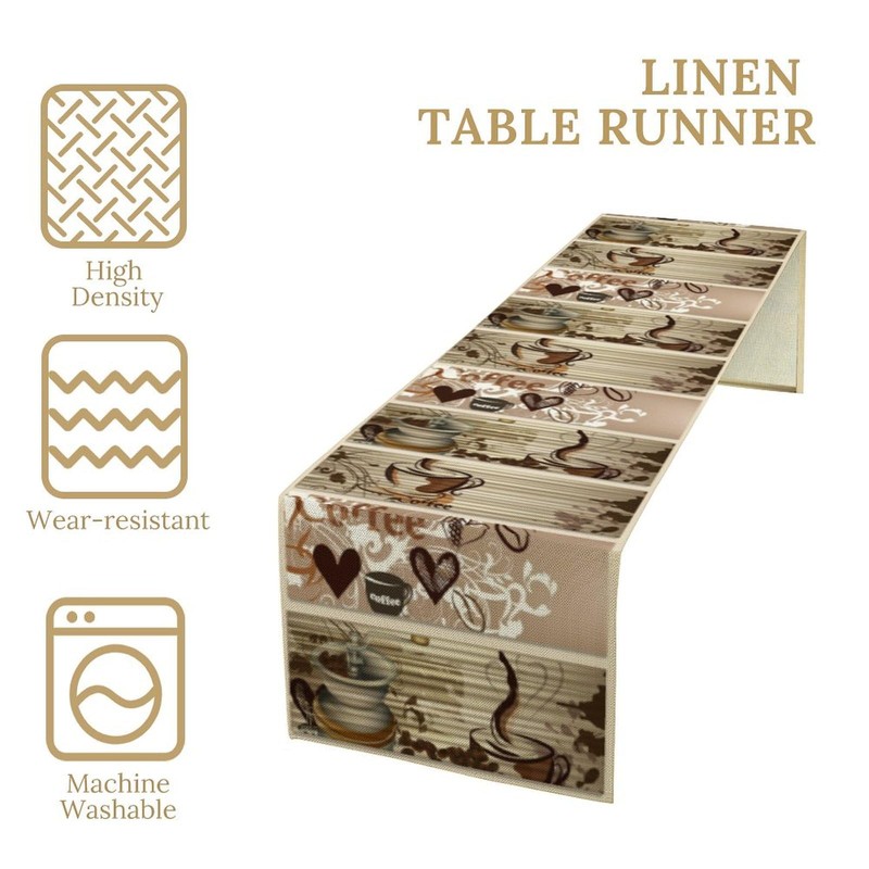 Houselerax Coffee Theme Table Runner，Coffee Time Country Rustic Farmhouse Kitchen