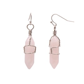 Joseph Brothers Natural Rose Quartz Wire Wrapped Point Crystal Earrings for Women Reiki Energy Healing