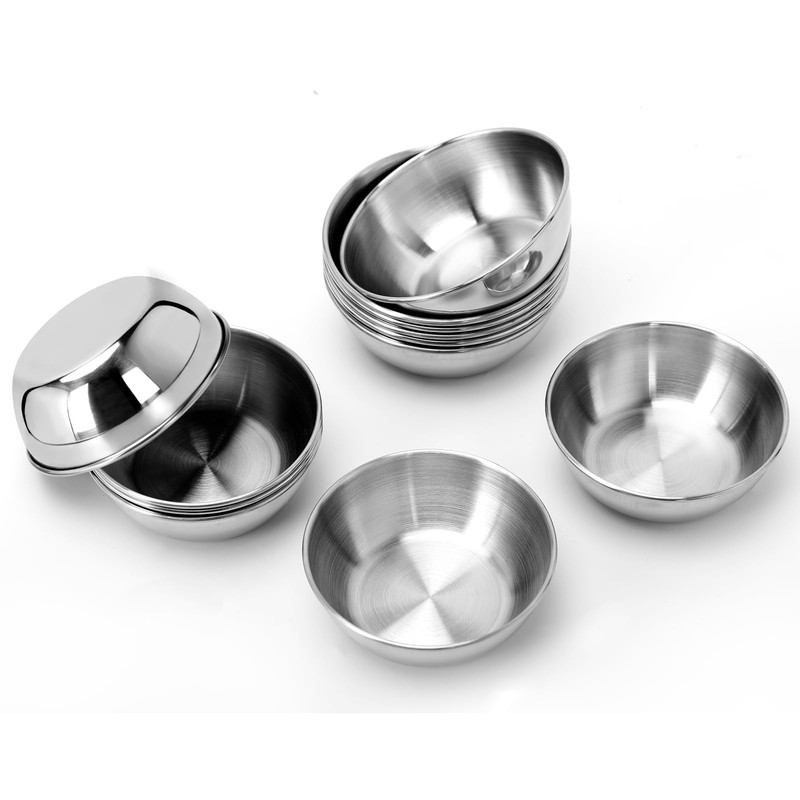 Ipercox 12Pcs Stainless Steel Sauce Dishes, Silver Sauce Dip Bowls,