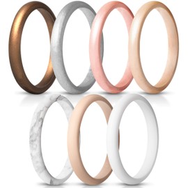 ThunderFit Women's Thin and Stackable Silicone Wedding Bands, Promise Rings 2.5mm Wide 2mm Thick - 1/4/5/6/7/8/9/10 Variety Multipack (Pack A - Size 7.5-8 (18.2mm))