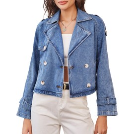 Nitzana Denim Jacket for Women Cropped Trench Coat Double Breasted Lightweight Jean Jackets Casual Outerwear 2025 Trendy
