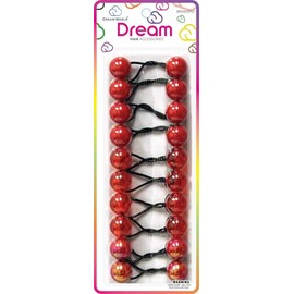 Dream World Ponytail Holder 20 MM Bead Assorted Shades of Red 10 Piece Pack