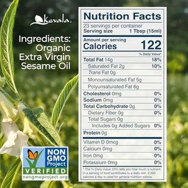 Kevala Aceite de Ajonjolí Orgánico - 354 ml, 12 fl oz, Aceite de Cocina sin Refinar, Prensado en Frío, Aceite Vegetal para Cocinar y Cuidado Personal, Hecho con Ajonjoli Natural y Semillas Organicas