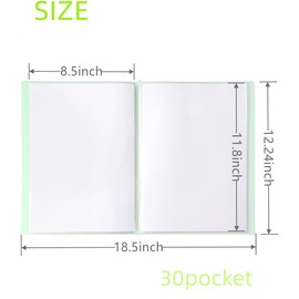 Bepisof 30Pocket Durable Binder, Plastic Sleeves Pocket Portfolio Folder Clear Sheet Protectors, Heavy Duty Presentation Book for Artwork/Document Organizer(1pack,Green)