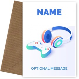 Games Controller Birthday Card for Boys Son Grandson Brother Nephew Teenager or Kids. Console Controller and Headset Style as Happy Birthday Card