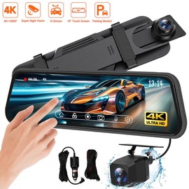 10" 4K Mirror Dash Cam Backup Camera, 1080P Full HD Smart Rearview Mirror for Cars & Trucks, Front and Rear View Dual Cameras, Night Vision, Parking Assistance, Included 32GB Card - Type: Car DVR + 32GB Card