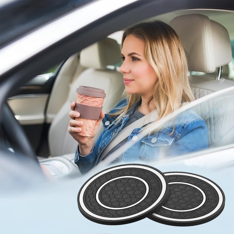 JNNJ Pack of 2 Honeycomb Pattern Car Coasters, Universal Non-Slip