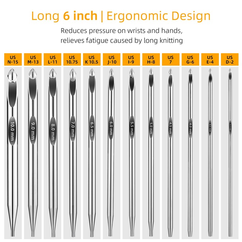 AIYUNDI Tunisian Crochet Hooks Set with Cable, 6-Inch Aluminum Interchangeable
