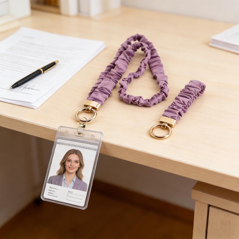 Stretchy Scrunchie Lanyard with ID Badge Holder, Women Teachers Keychain