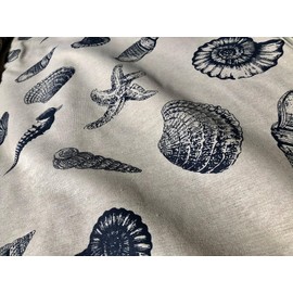 Ocean Beach Shell Star Cotton Linen Nautical Fabric Natural Dark Blue Marine Hessian Jute Sea Material Home Decor - 155cm Wide Canvas (3 Metres)