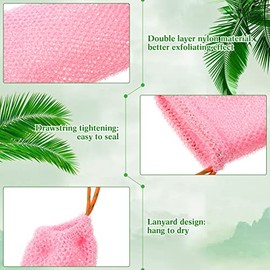 Shappy 8 bolsas de malla exfoliante para soporte de ducha, bolsillo de espuma de burbujas para mujeres, hombres y niñas (beige, azul, morado, rosa), p