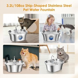 3.2L Stainless Steel Pet Fountain for Drinking, Automatic Cat Water Fountain Dog Water Dispenser for Cats, Dogs, Multiple Pets