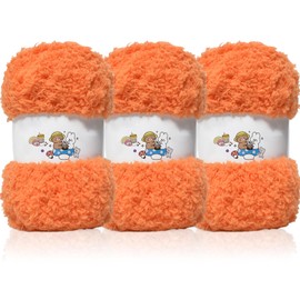 3 PCS 150g Soft Coral Velvet Yarn Chenille Yarn for Crocheting,Fluffy Yarn for Knitting and Croche DIY Craft,Warm Yarn for Bag Hat Scarve Clothe Gloves Slippers Doll(Orange)