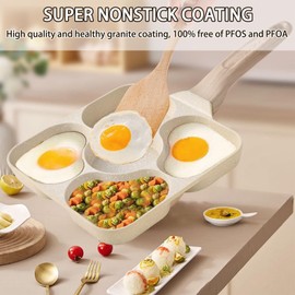 JUSTUP 5 Cups Nonstick Omelette Pan, Healthy Aluminum Granite Pancake Pan, Steak Frying Pan with Heat-Resistant Handle, Universal for All Stoves, Easy to Clean, Free of PFOA & PFOS (Beige)
