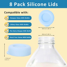 BAOBAOJOY 8 Pack Silicone Replacement Caps, 48mm Diameter Bottle Lids Storage Cover Fit Stanpac & Libbey Milk Glass Bottles(Container Not Included), Reusable & Easy to Clean Bottle Covers