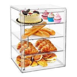 MEI NIAN Pastry Display Case,Bread Box for Kitchen Countertop,4-Layer Adjustable BreadBox, Large Capacity Bread Box for Home-baked Breads,Muffins,Bagel Storage Container, Bread Holder