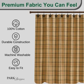 Park Designs Gentry Shower Curtain 72 x 72 | Modern Farmhouse Bathroom Decor | Cotton Plaid Shower Panel with Hook Holes | Rustic Country Style | Earth Tones with Red Accent | Machine Washable
