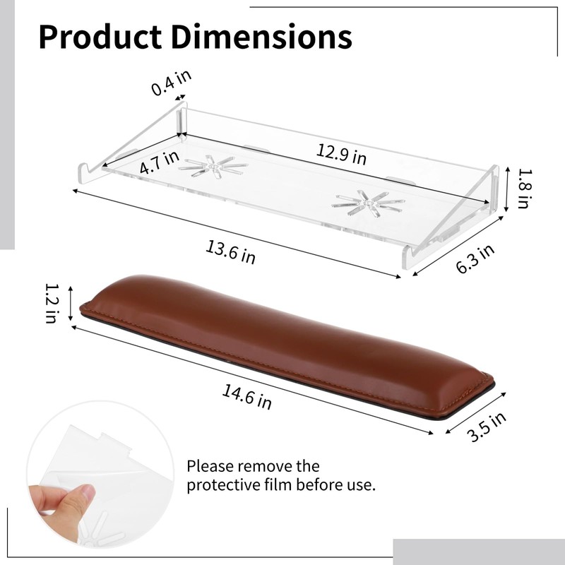 Acrylic Keyboard Riser, 13.6×6.3×1.8" Anti-Slip Keyboard Stand with Leather Wrist