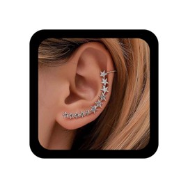 Inilbran Boho Star Stud Earrings Silver Star Ear Cuff Wrap Crawler Earrings Vintage Star Cuff Earrings Star Crawler Climber Earrings Jewellery for Women and Girls