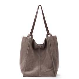 The Sak Los Feliz Tall Tote in Leather, Lined Purse with Double Shoulder Straps, Mushroom Suede